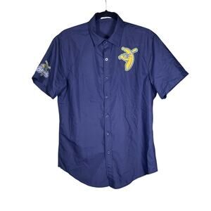 Savannah Bananas Navy Blue Coofandy Short Sleeve Button Up Shirt Men's Small